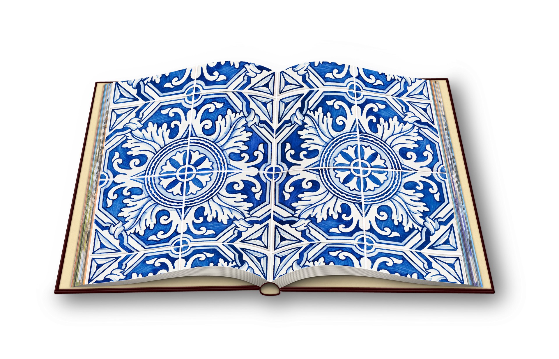 Típicas Português decorações com telhas cerâmicas coloridas chamado "Azulejos" - 3D Opened photobook - eu sou o proprietário dos direitos autorais das imagens usadas neste render 3D.